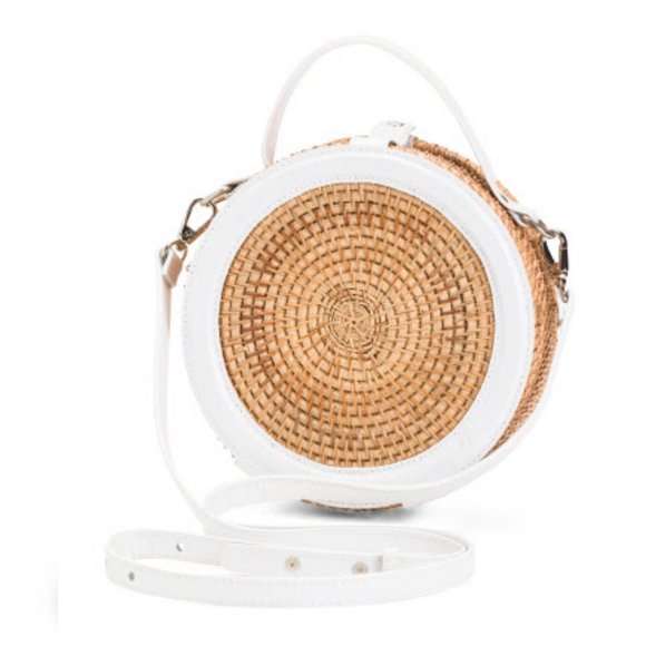 Handwoven Wicker Circle Crossbody Rattan Bag With - Picture 2 of 4